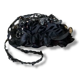 Mary Frances Vintage Black Velvet Leaf Beaded Evening Bag